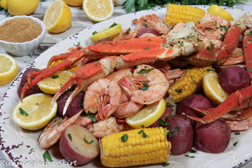 Shrimp and Crab Boil on a plate.