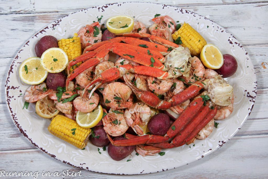 Shrimp and Crab Boil on a plate.