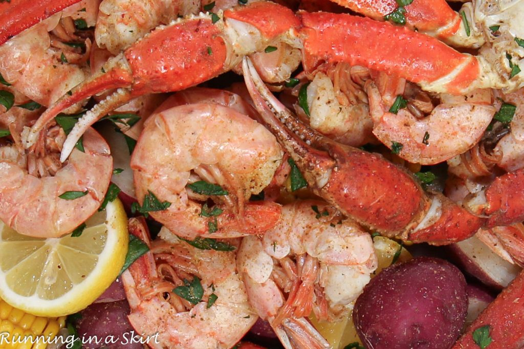 Shrimp and Crab Boil close up.