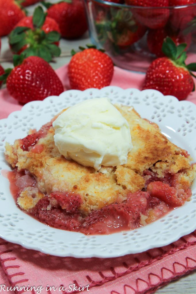 Strawberry Dump Cake on a plate