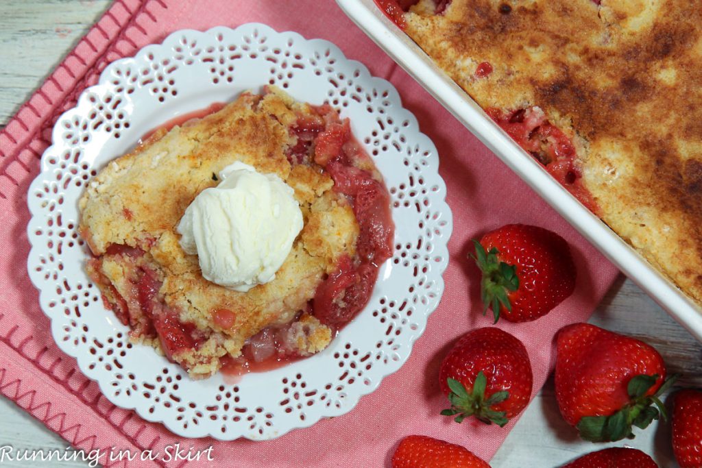 Strawberry Dump Cake overhead shot.