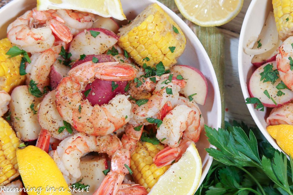 Crock Pot Shrimp Boil overhead shot.