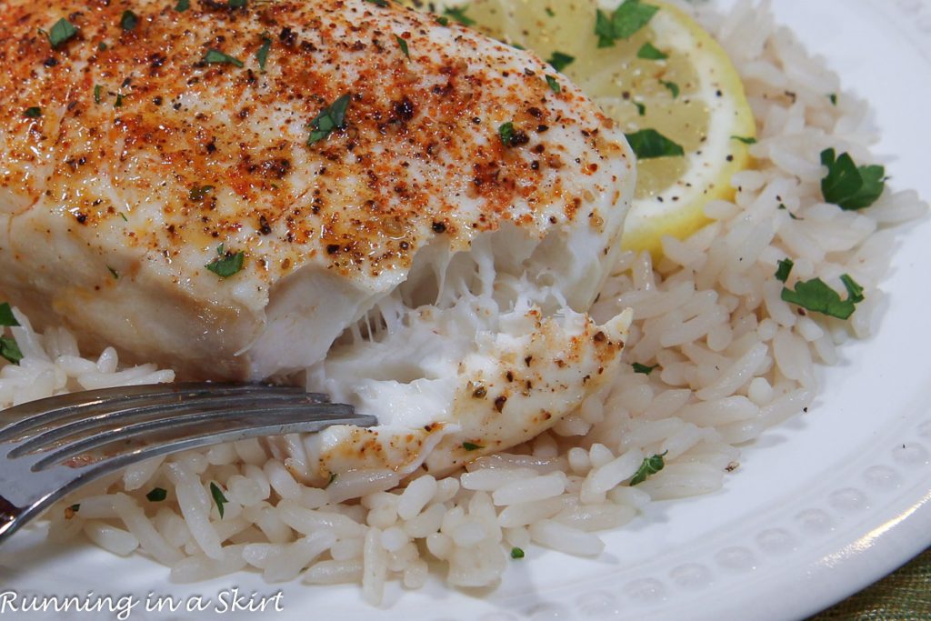 Air Fryer Halibut close up.