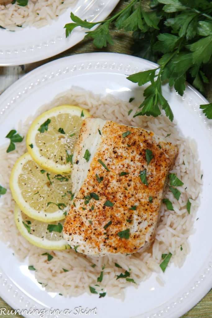 Air Fryer Halibut overhead shot