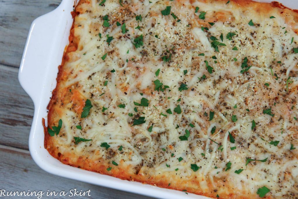 Vegetarian Baked Ziti in a dish.