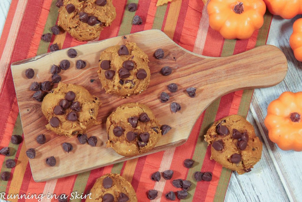 Pumpkin Cookies with Cake Mix on a board.