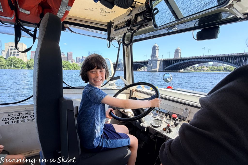 Boy driving Duck Boat