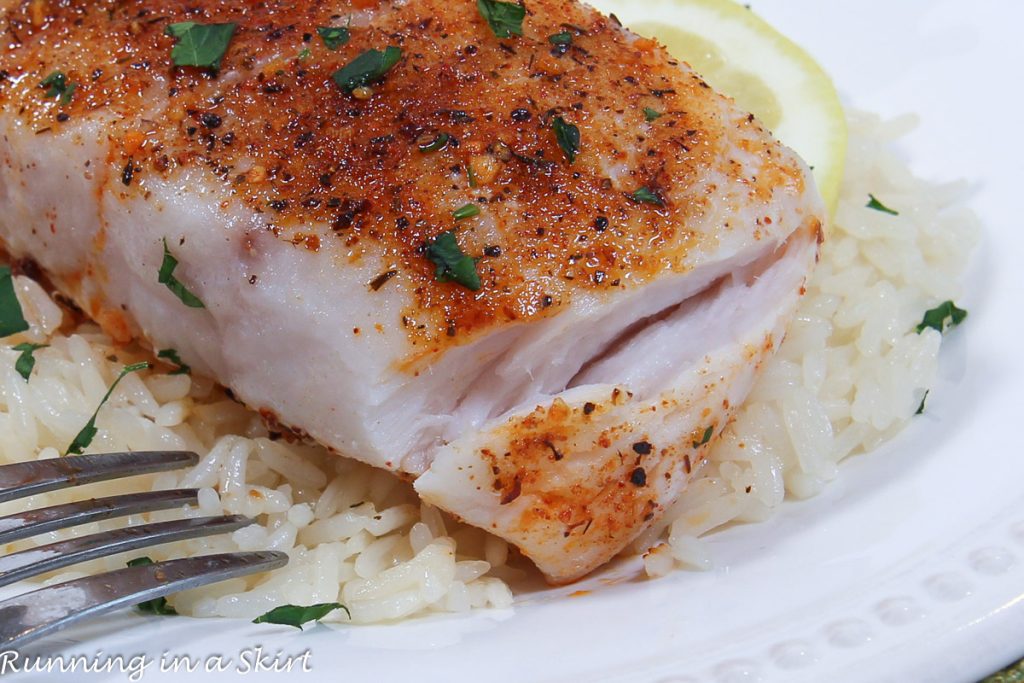 Baked Snapper Recipe flaking with a fork.