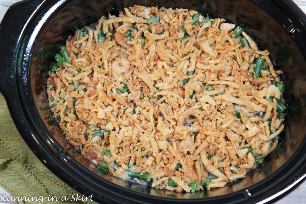 Crock Pot Green Bean Casserole in a slow cooker.